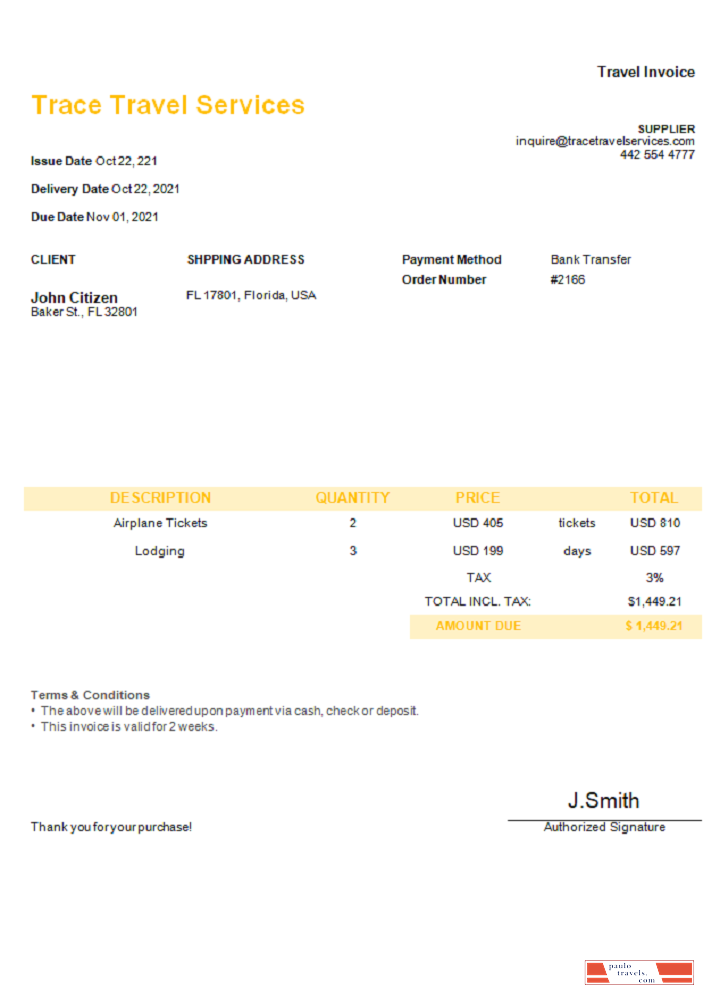 USA Trace Travel Services invoice PSD template